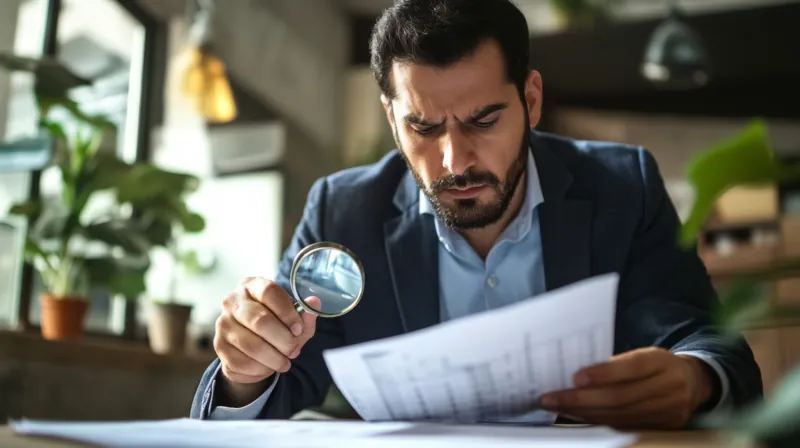 Hombre revisando con una lupa un documento impreso para detectar si es un certificado falso
