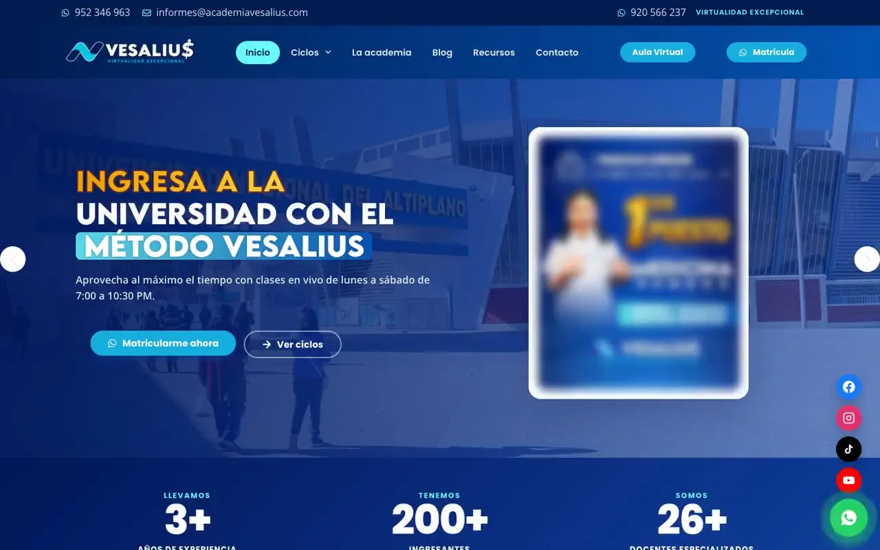 Portada de la web de Academia Vesalius