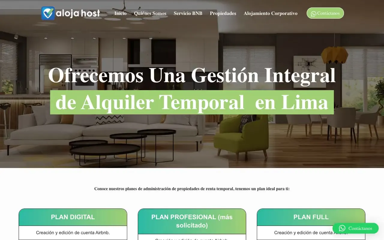 Planes de administración de alquileres en tres columnas con botones de cotización por WhatsApp