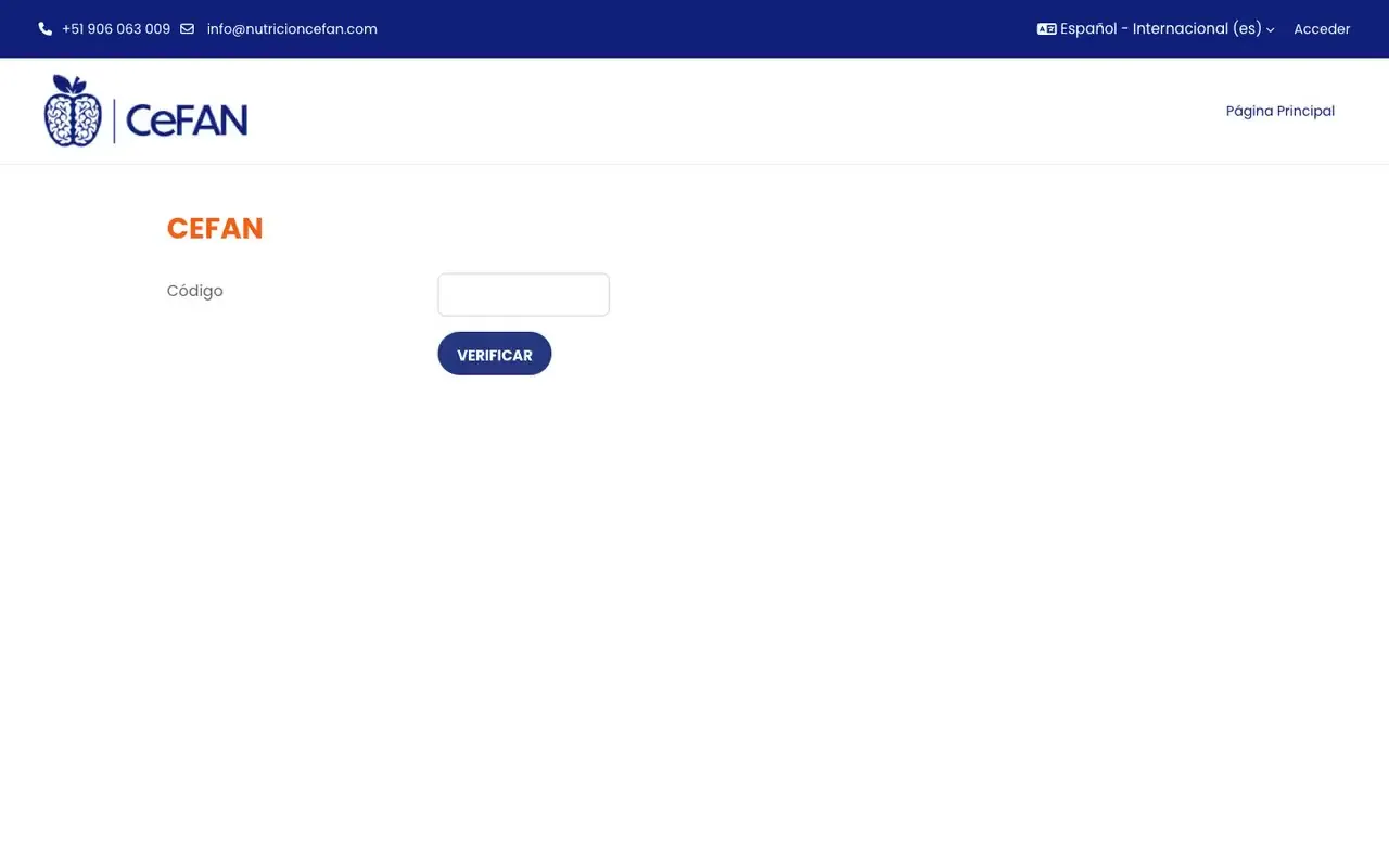 Página de verificación de certificados por código dentro del aula virtual