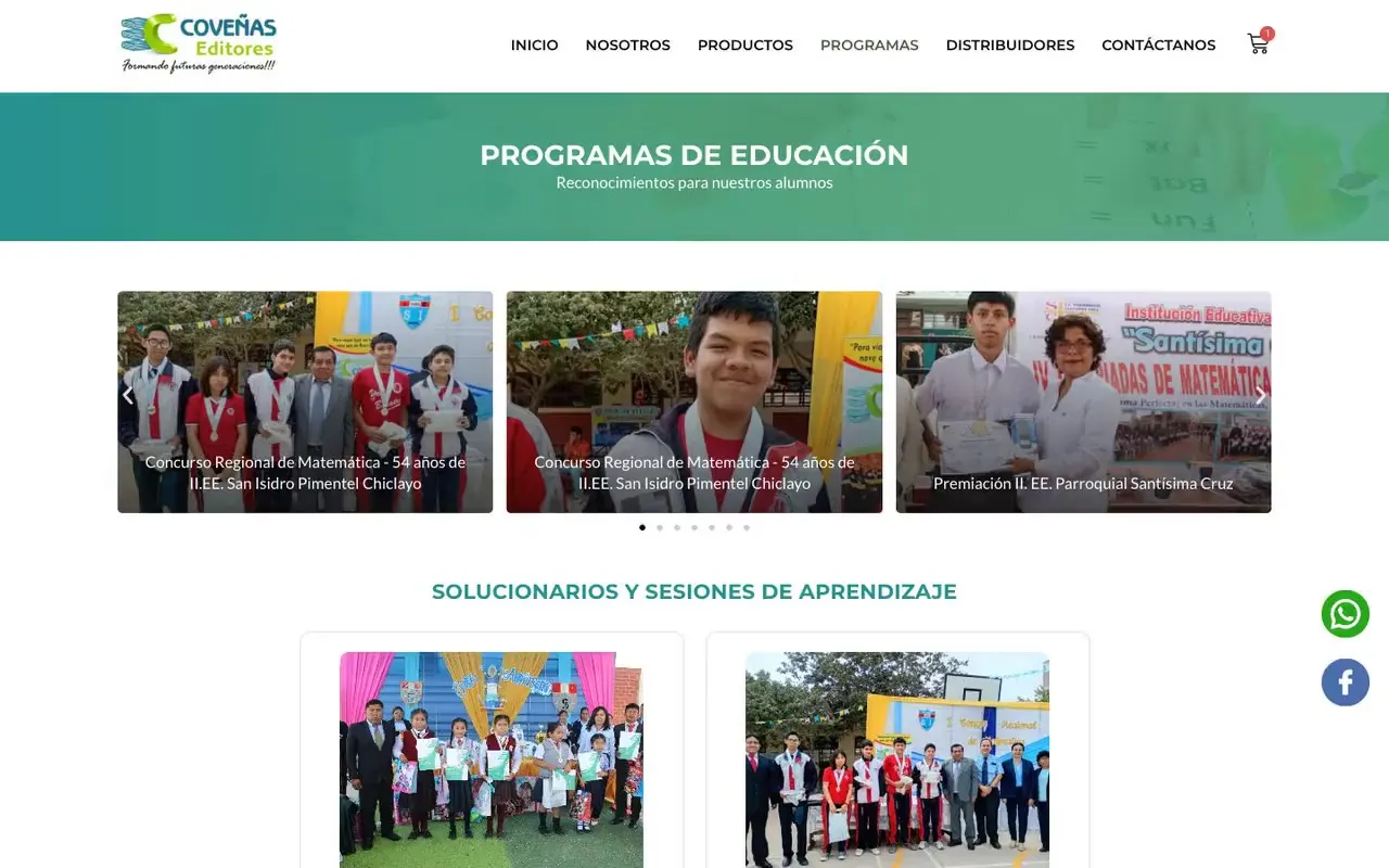 Página de una editorial con accesos por código a los solucionarios de primaria y secundaria para docentes