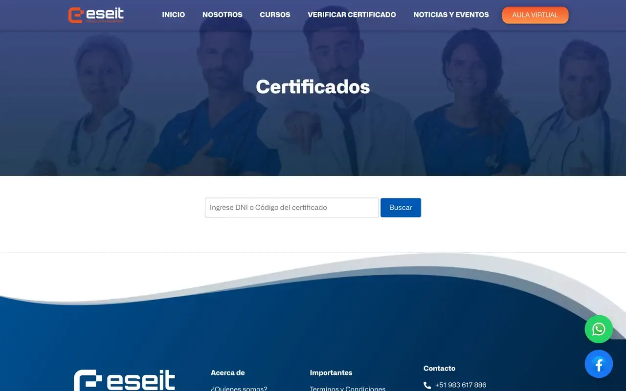 Verificador de certificados y consulta de pagos por DNI en la web de un instituto