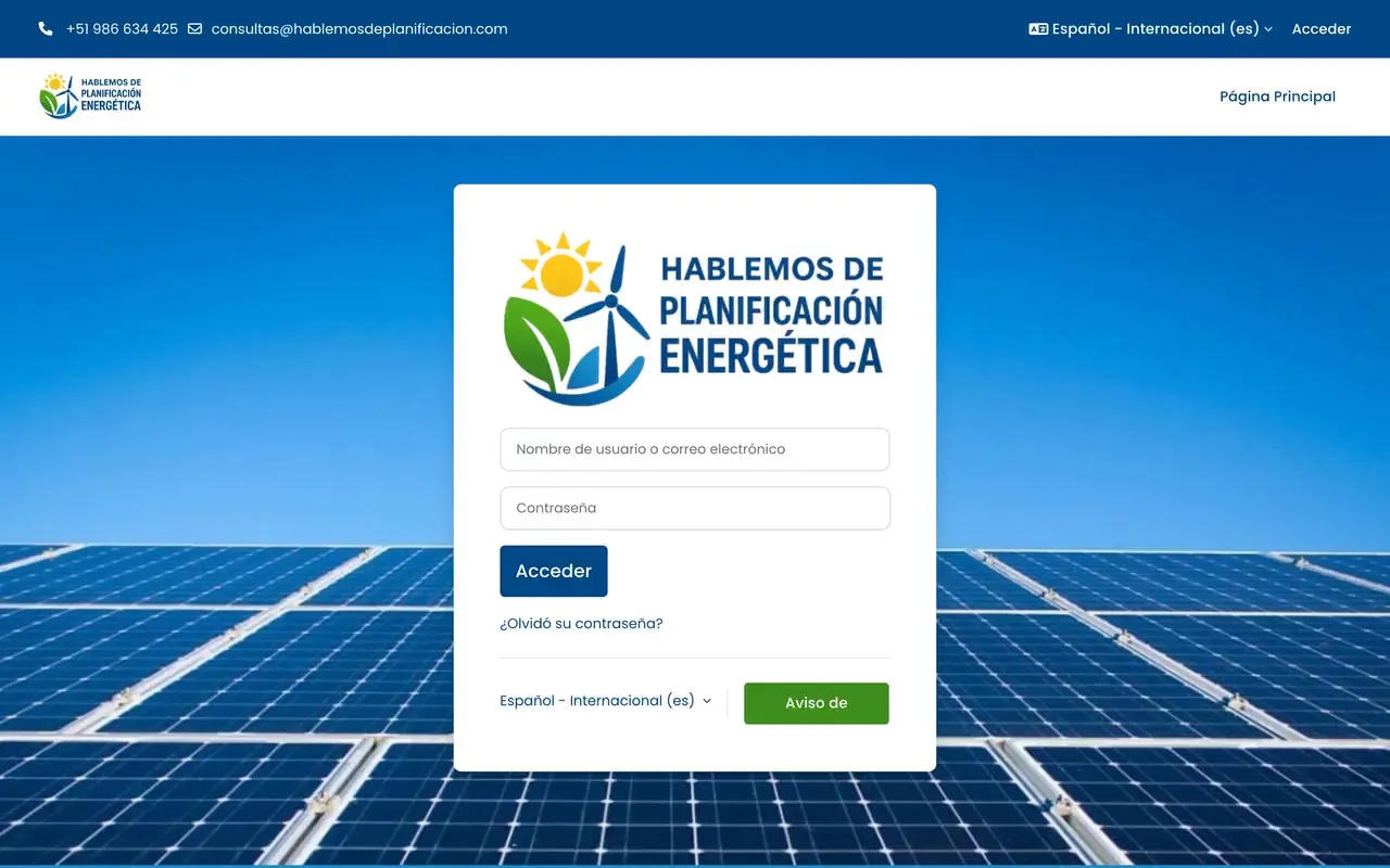Página de ingreso al aula virtual Moodle con el logo de la institución y una foto de fondo