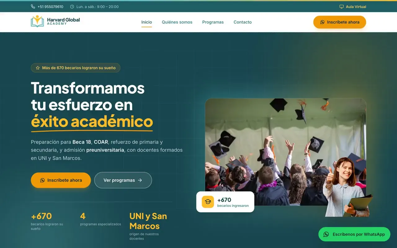 Portada de la web de Harvard Global Academy