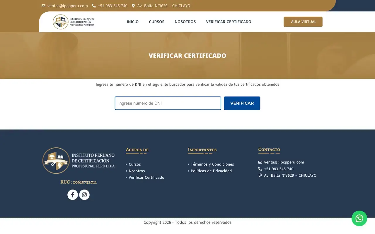 Verificador de certificados en la web de un instituto, con buscador por número de DNI