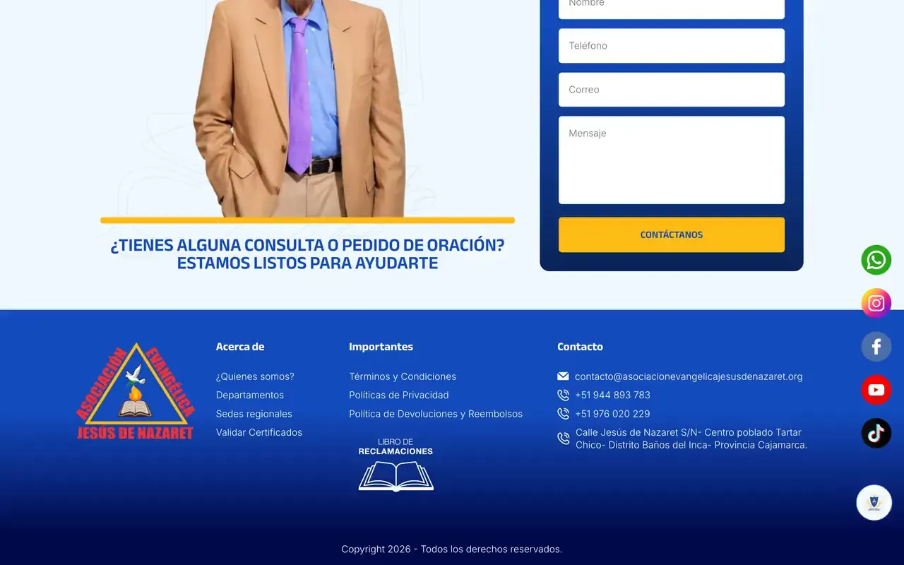 Portada de la web de Asociación Evangélica Jesús de Nazaret