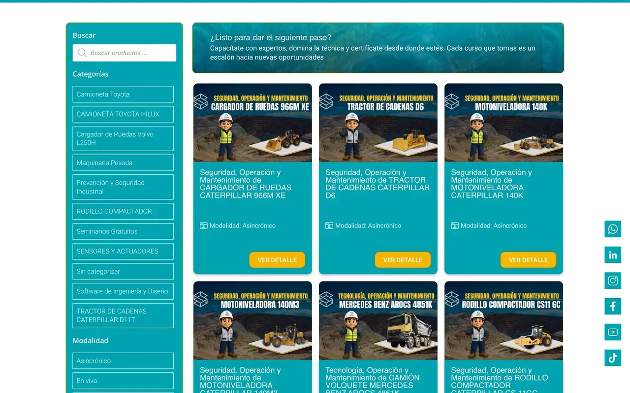 Catálogo de cursos de una escuela de ingeniería con filtros por especialidad
