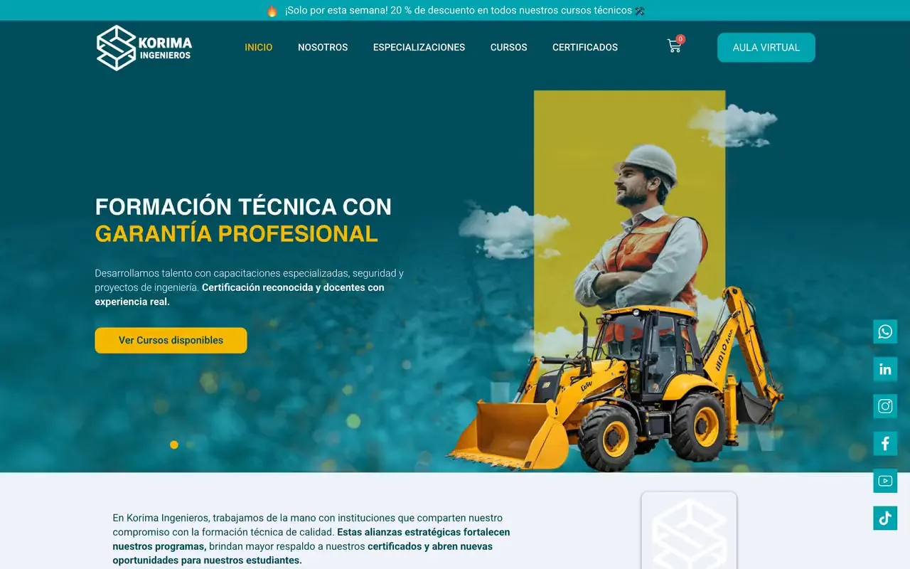Portada de la web de Korima Ingenieros