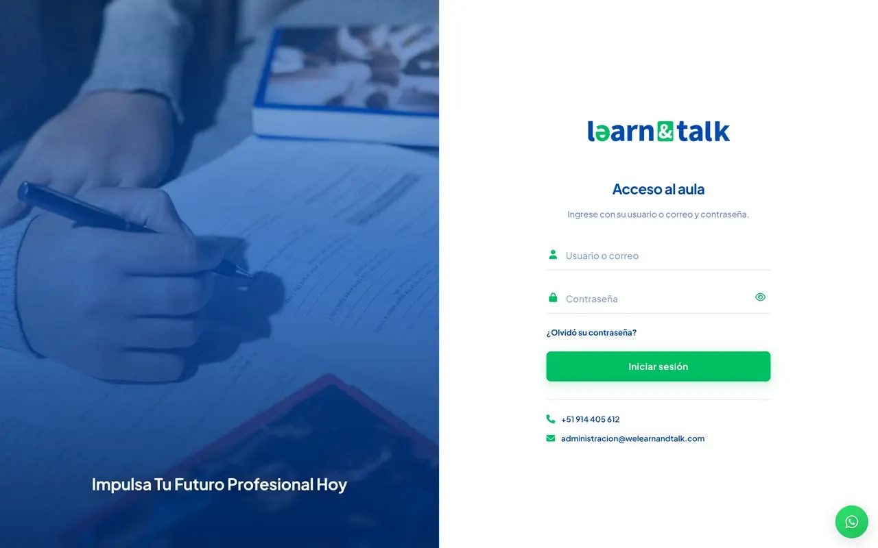 Página de ingreso al aula virtual Moodle de un centro de idiomas con su marca