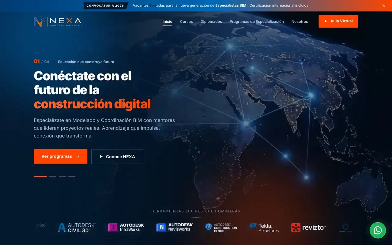 Aula virtual Moodle con clases en vivo, recursos y foros por módulo