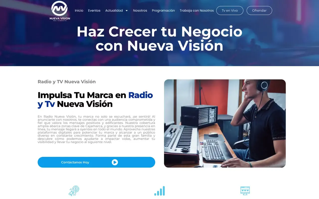 Página para anunciantes de una radio con formulario de contacto para empresas