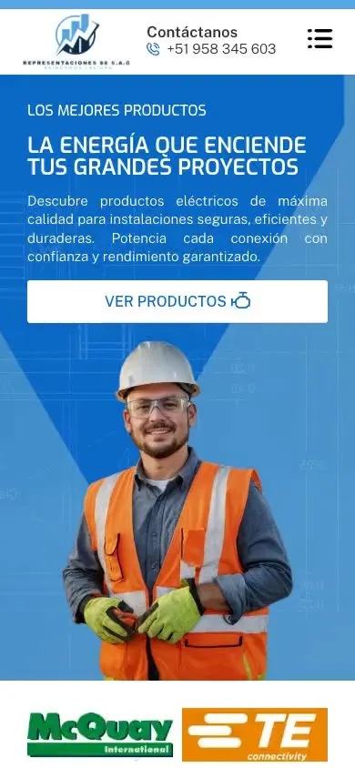 La web de Representaciones 88 en un celular con su buscador y catálogo apilado