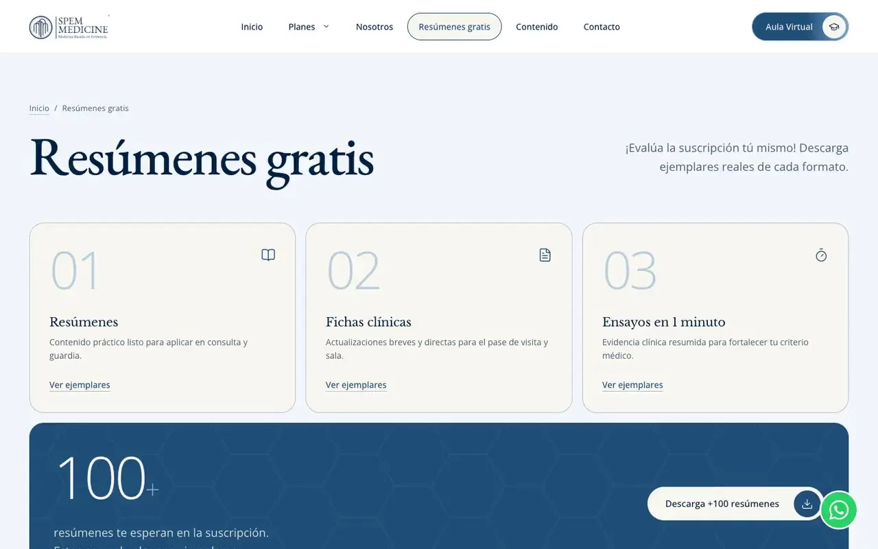 Página de resúmenes gratuitos para descargar con ejemplos de cada formato y botón de descarga